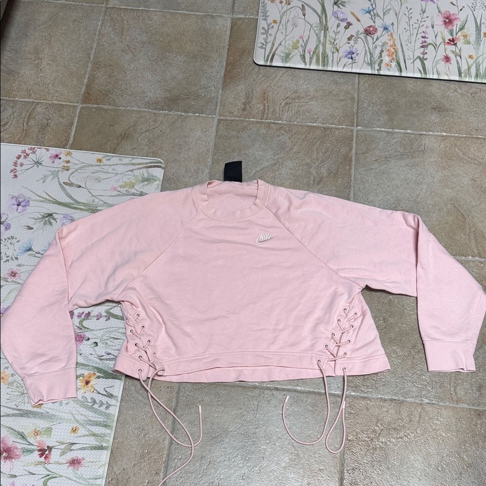 Nike Pink Cropped Lace-Up Crew Sweatshirt
